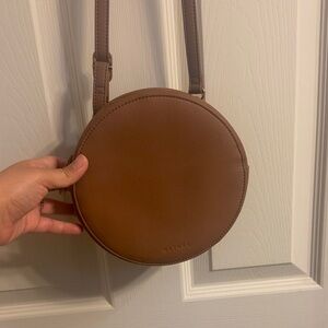 Gathre Round Brown Faux Leather Crossbody Bag